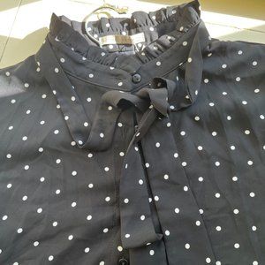 Vintage Style Black & White Dot Butterfly Sleeve Blouse NWT